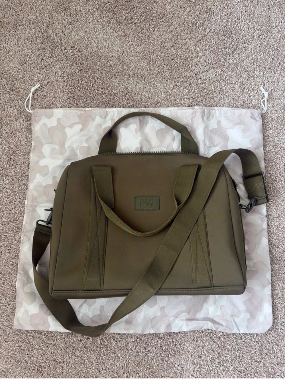Dagne Dover Olive Neoprene Laptop Tote with Crossbody Strap
